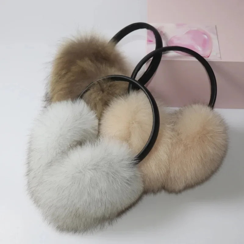 selling winter womens genuine fox fur earmuffs naturally warm fox fur earmuffs cute oversized fluffy genuine fox fur earmuffs 241106