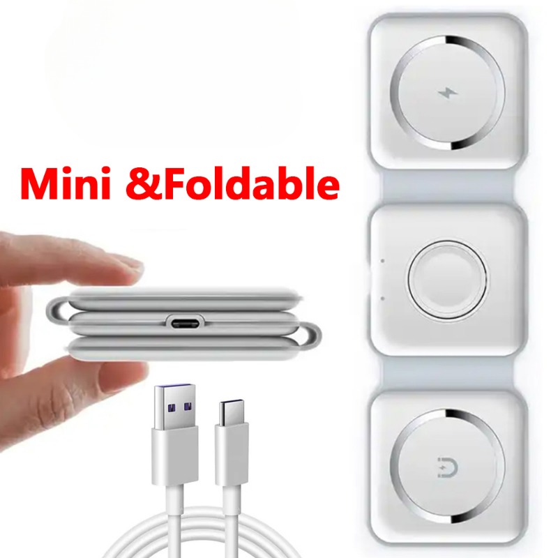 3 in 1 foldable Wireless Charger Pad Stand for iPhone 15 14 13 12Pro Max Airpods iWatch Fast Wireless Charging Dock Station