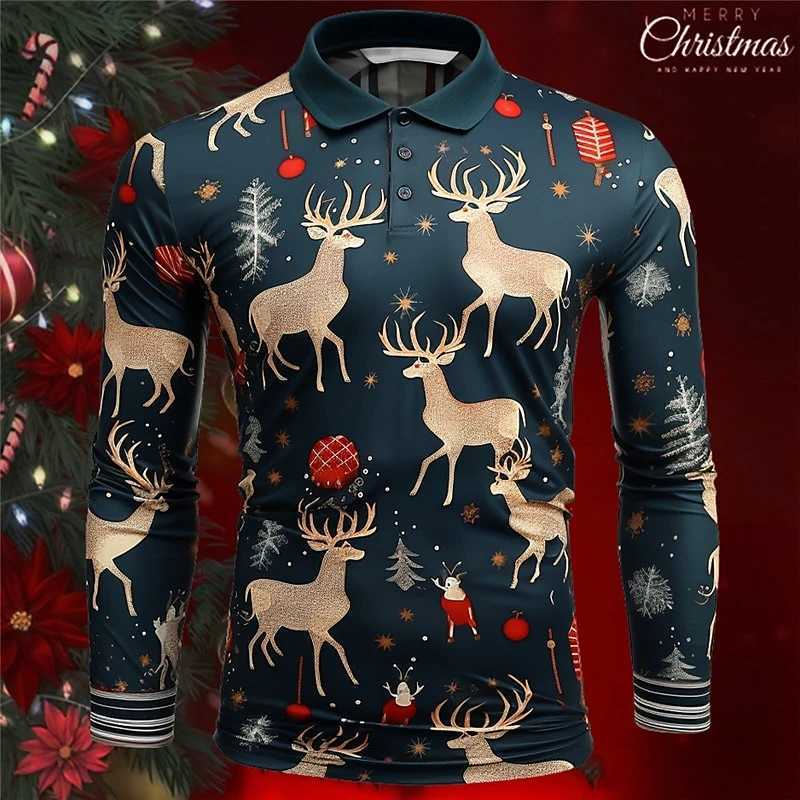 Fashionable Christmas Pattern Long Sve Shirt Spring and Autumn Trend Casual 3D Printed T-shirt Loose Holiday Harajuku Pulleys W241106