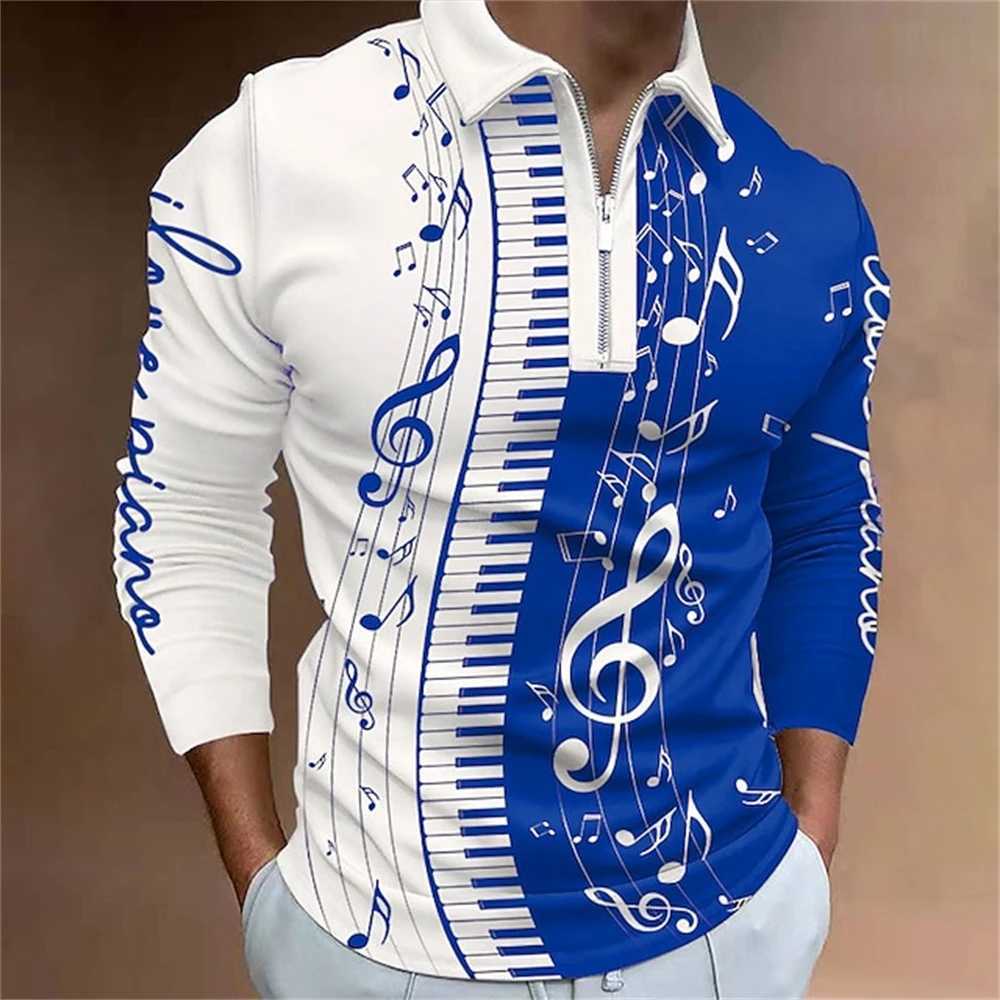 Mens Business and Leisure Button Long Sve T-shirt Spring/Summer 3D Printed Comfortable and Breathable Top W241106