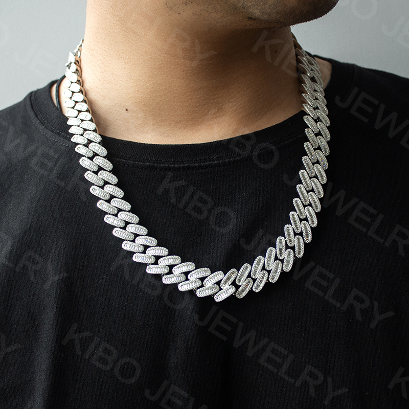 Chains Baguette Cut Dia 18mm Men Necklace Sier Iced Out VVS Moissanite Cuban k Chain