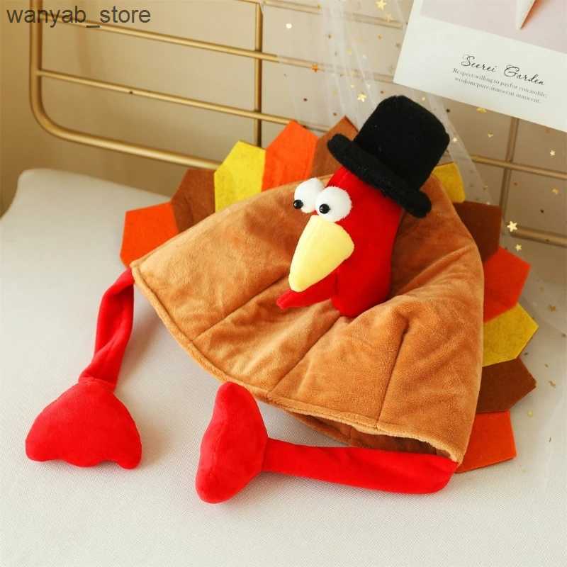 Wide Brim Hats Bucket Hats Plush Turkey Thanksgiving Turkey Hat Novelty Cooked Chicken Secret Santa Fancy Costume Dress Up Party Decoration L240910