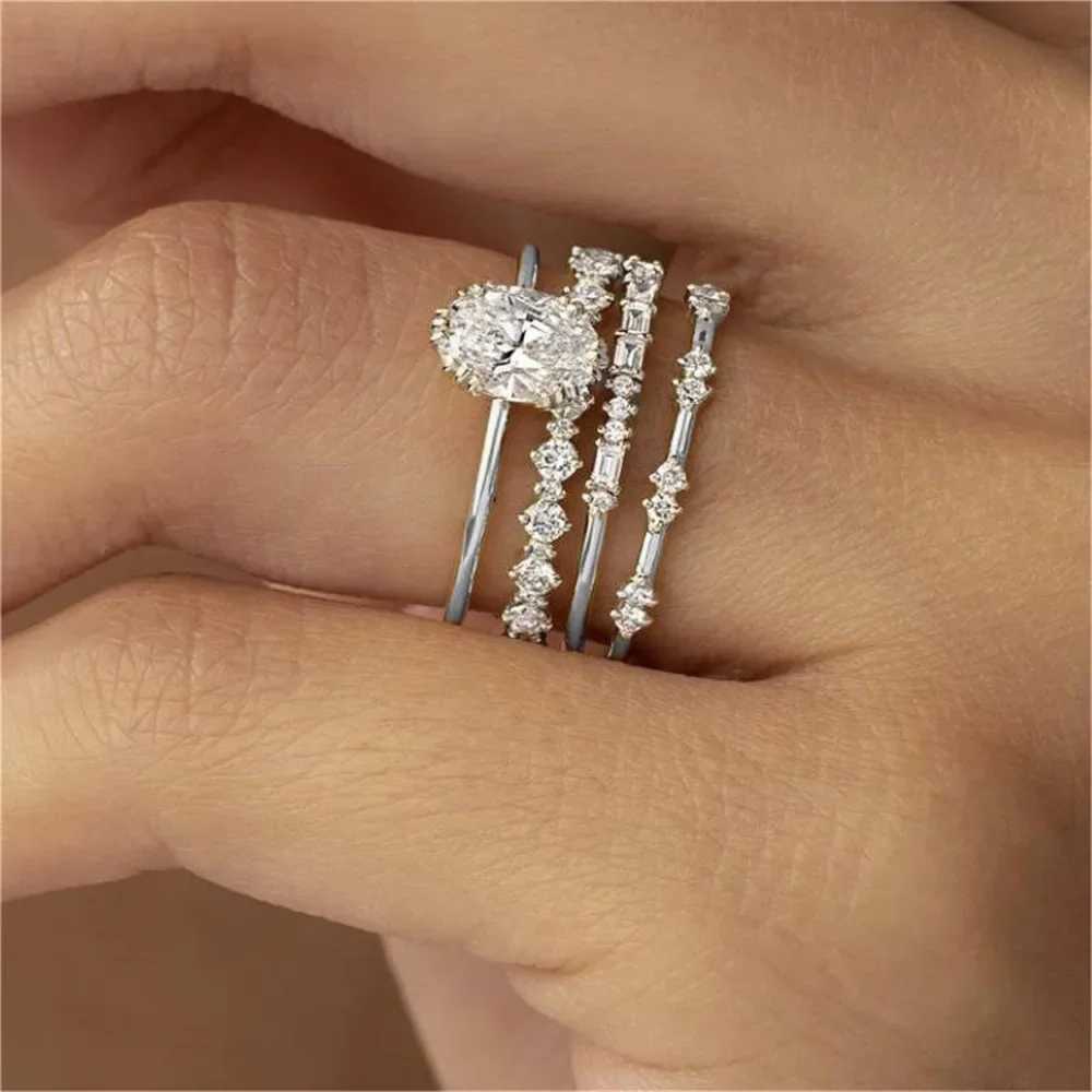 New accessory four zirconia flower engagement anniversary luxury jewelry set rings X241106