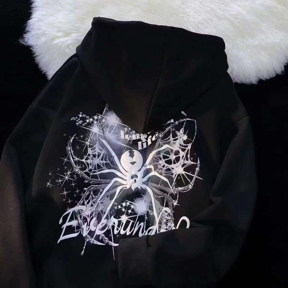 shanshi spider hoodie American spider print hooded cardigan with fleece hoodie men women in autumn and winter, trendy high street jacket for couples h