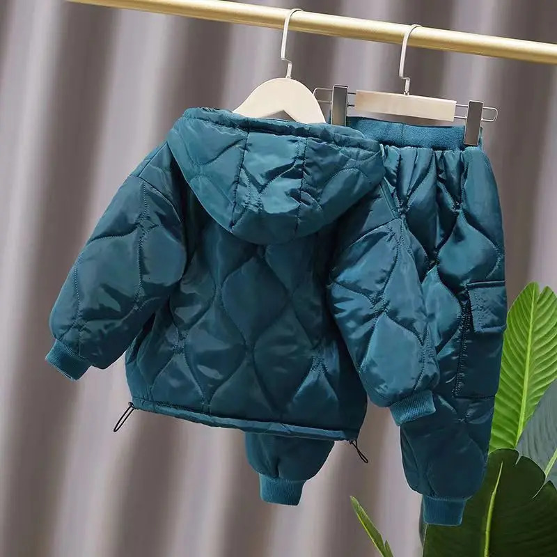 Winter Children Clothes Sets Kids Boys Girls Hooded Warm Cotton Velvet Pullover Coats OuterwearPants 2Pcs Snowsuits 1-8Y 241106