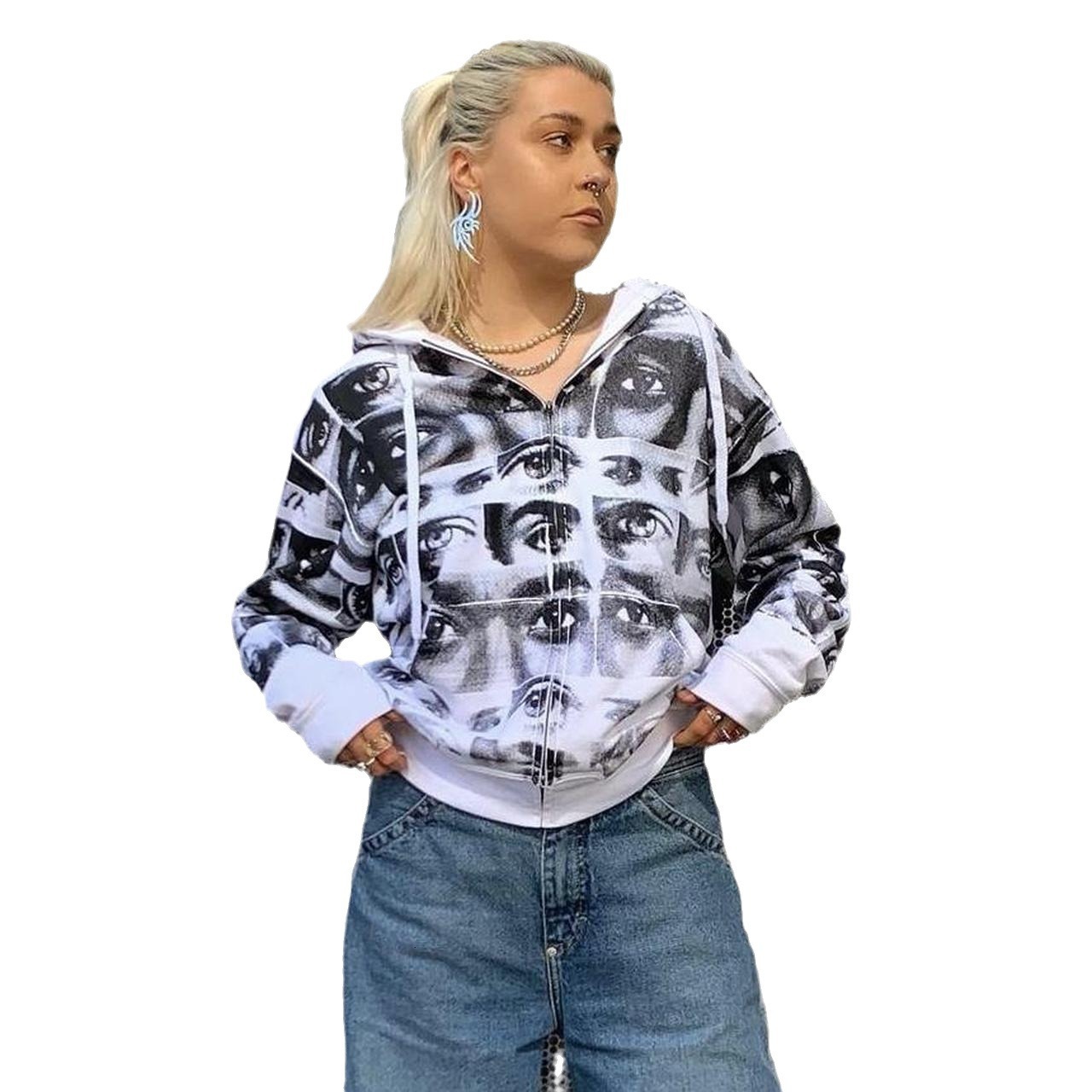 New autumn and winter styles Y2K eye pattern patchwork printed hoodie casual women's top designer trendy hoodie