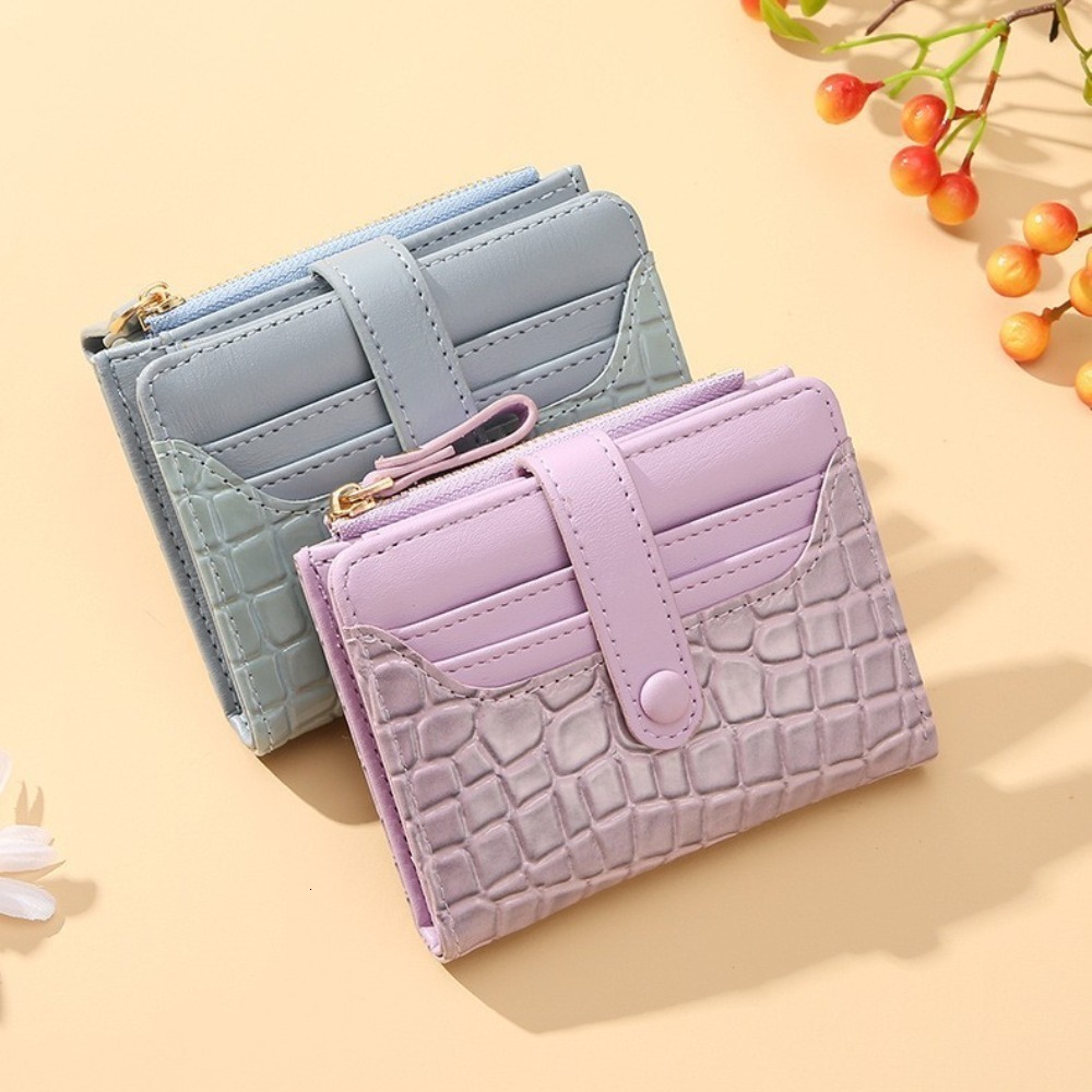 Multi slot wallet, fashionable leather, solid color designer handbag, crocodile print, waterproof women's card bag