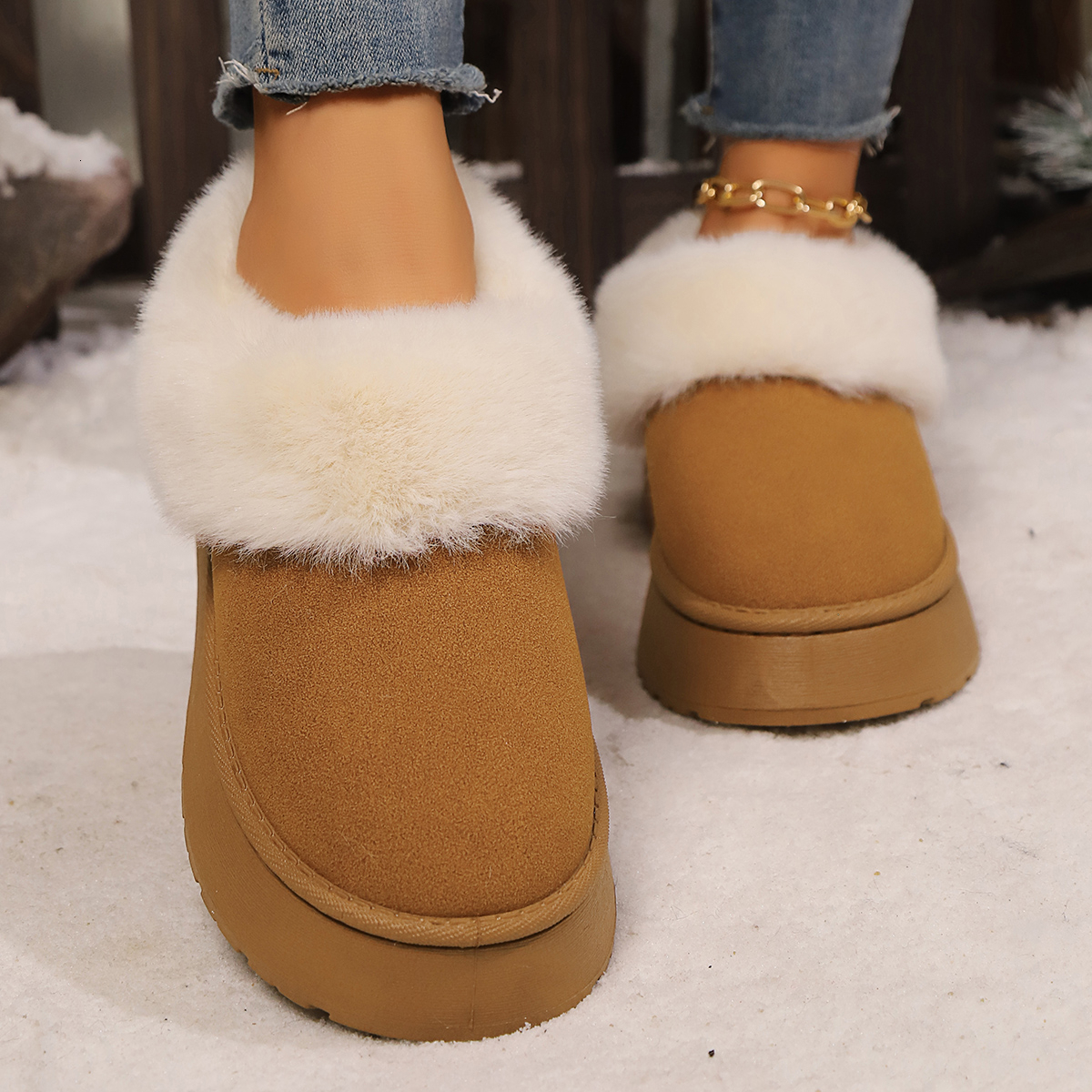 2025 New Warm Designer Women's Winter Flat Shoes Short Plush Fur Ankle Snow Boots Casual Shoes Sports Suede Motorcycle Botas