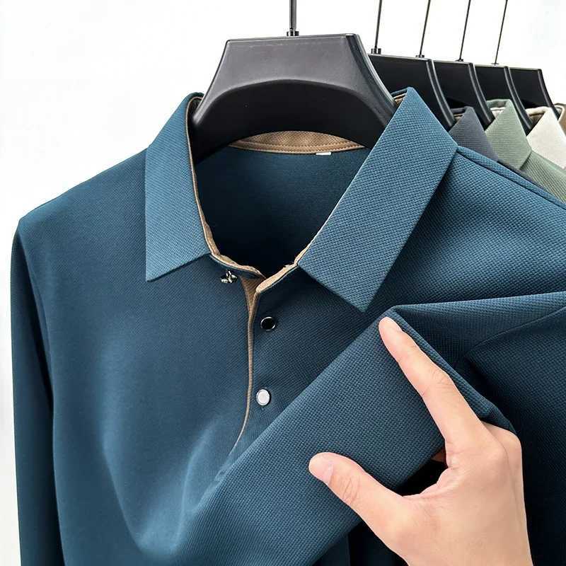 New mens business casual long Sved solid color shirt fashionable breathable and comfortable Versatile Top for All Seasons W241106