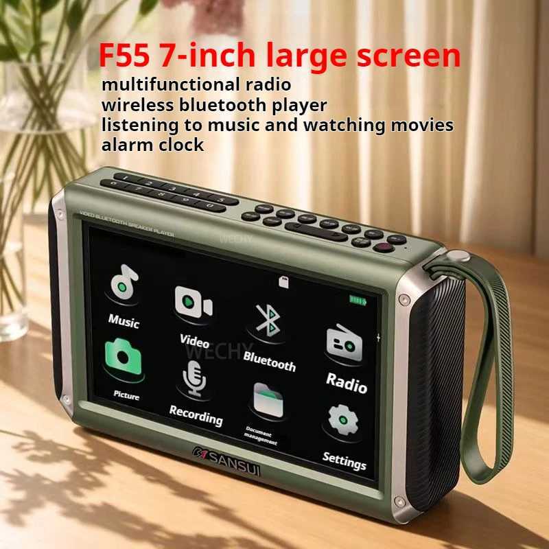 Radio SANSUI F55 Wireless Speaker 7-inch LED Display Ra Portable FM Ra TF Card Slot MP4 Music Player Video Speaker Z241106
