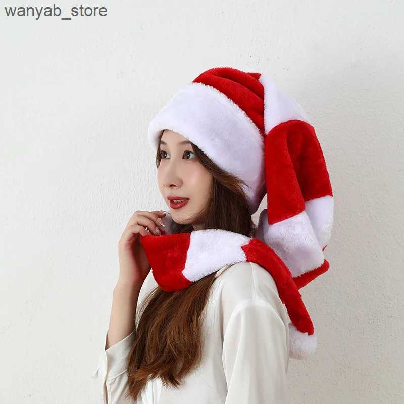 Wide Brim Hats Bucket Hats Long Christmas Santa HatOverlength Plush Christmas Santa Claus Xmas Long-tail Cap Hat L240910