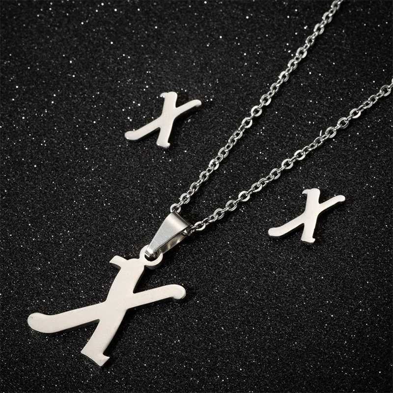 Fashionable stainless steel A-Z letter initial necklace with 26 English letter earrings used for personalized jewelry gifts in text sets X241106