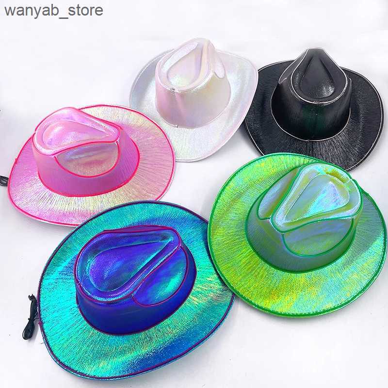 Wide Brim Hats Bucket Hats Halloween Christmas EL Wire Light Up Sequin Jazz Hat Adult Neon LED Luminous Festival Party Dress Up Cap For Men and Women 