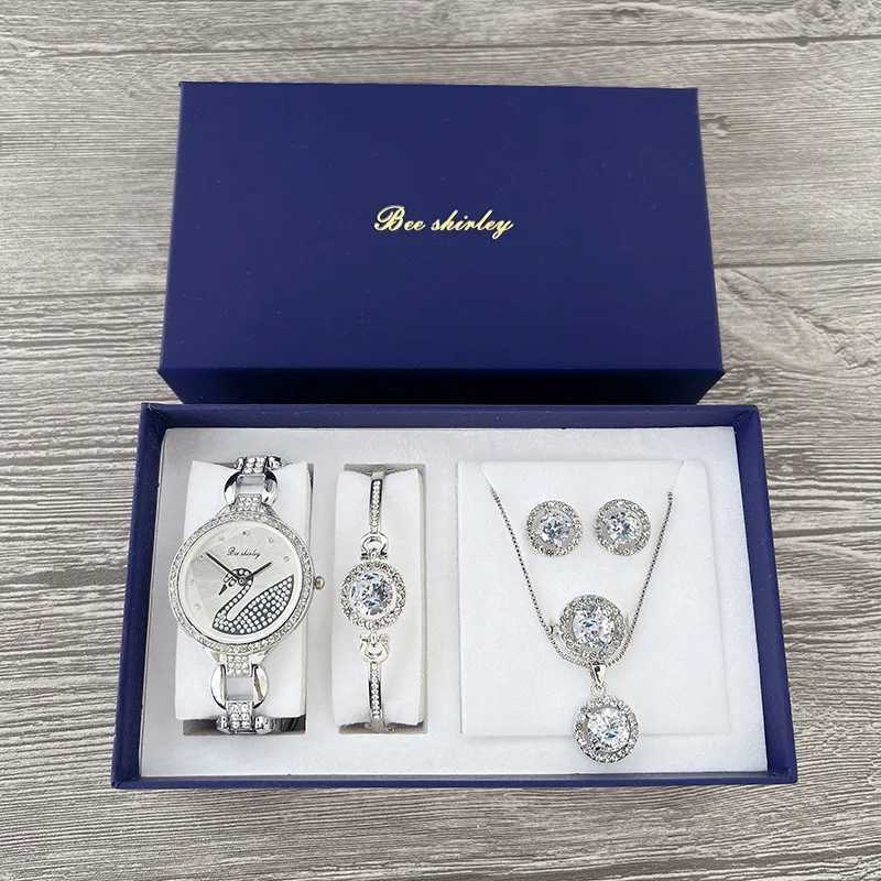 Wens Watch Swan 5pcs Fashion Quartz Watch Bracelet Box Wens Watch Set Jewelry Set Luxury Diamond Birthday Gift 10000 X241106