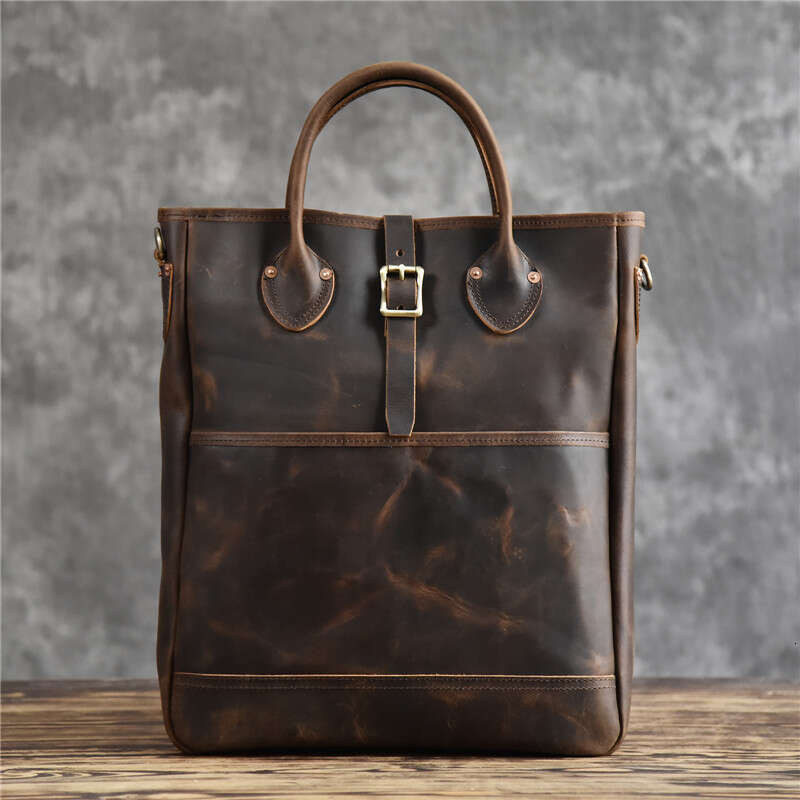 retro high quality crazy horse cowhide mens handbag simple casual natural genuine leather briefcase notebook messenger bag