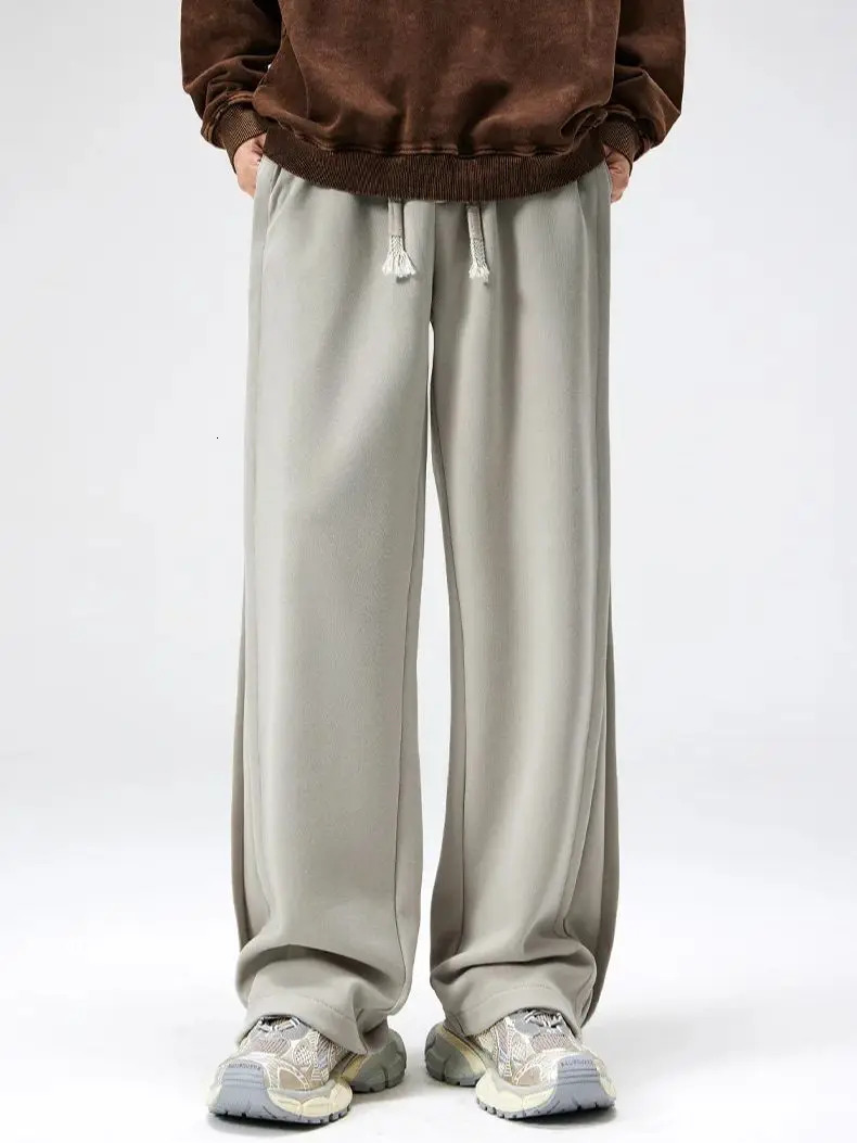 Cotton Straight Leg Sweatpants Mens Loose Drape Side Stacked Athletic Casual Pants Pleated Soft Breathable Simple Sport 241104