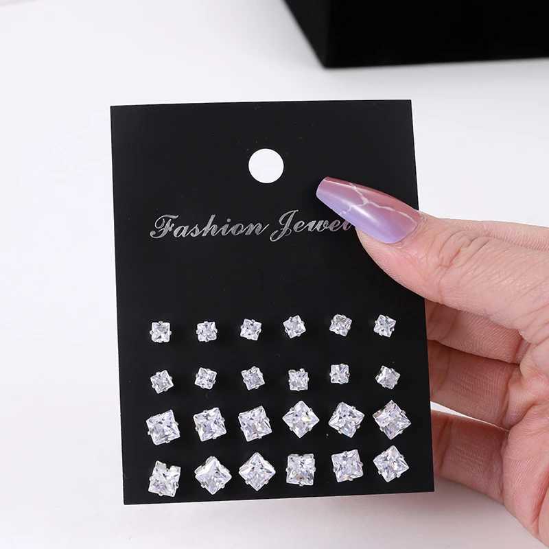12 pairs/batch of white sparkling wedding stud earrings set suitable for mens crystal jewelry accessories Oorn jewelry earrings X241106
