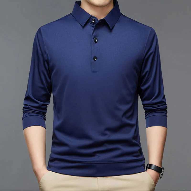 Mens New Business Solid Shirt Spring and Autumn Cotton Long Sve Button Collar Mens Loose Casual T-shirt Top W241106