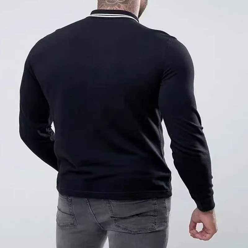 Embroidered mens long SVE casual business lapel solid color T-shirt base for spring and autumn W241106