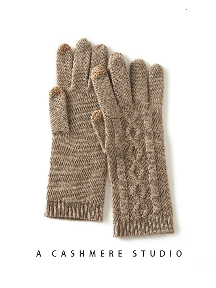 High quality cashmere touch screen gloves for women in winter soft and warm elastic knitted gloves with multiple fingers 241106
