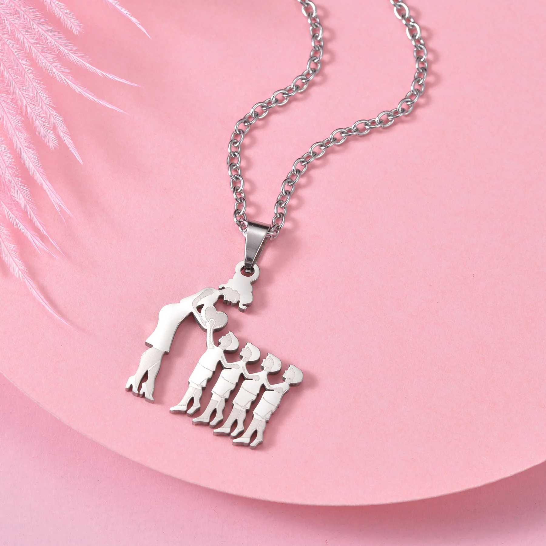 Mother and Child Family Stainless Steel Necklace Silver Mtiples Childrens Pendant Necklace Jewelry Mothers Day Gift X241106