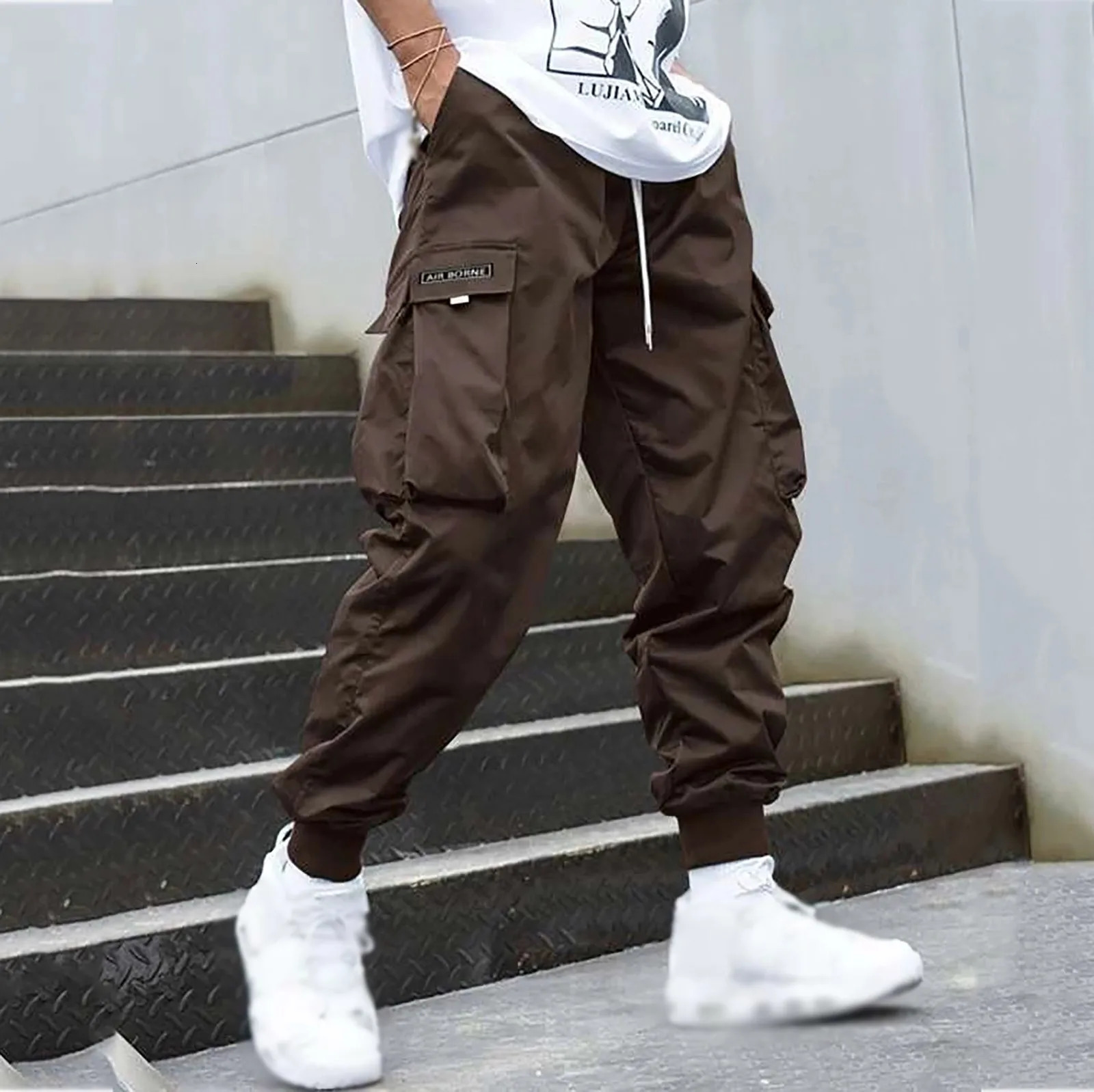 Fashion Men Cargo Pants Mens Trousers Hip Hop Joggers Pockets Purple Men Streetwear Sweatpants Korean Ankle-Length Pants 241106