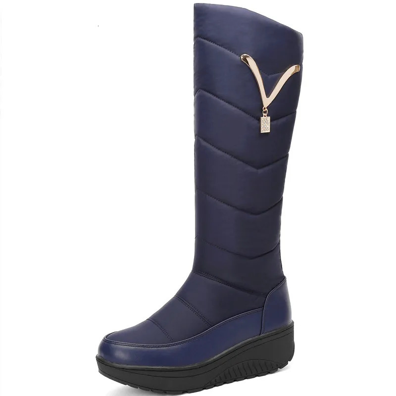 Warm Fur Womens High Snow Boots 2024 Plush Winter Mother Shoes Waterproof Fashion Casual Wedge Knee High Boots Large241106