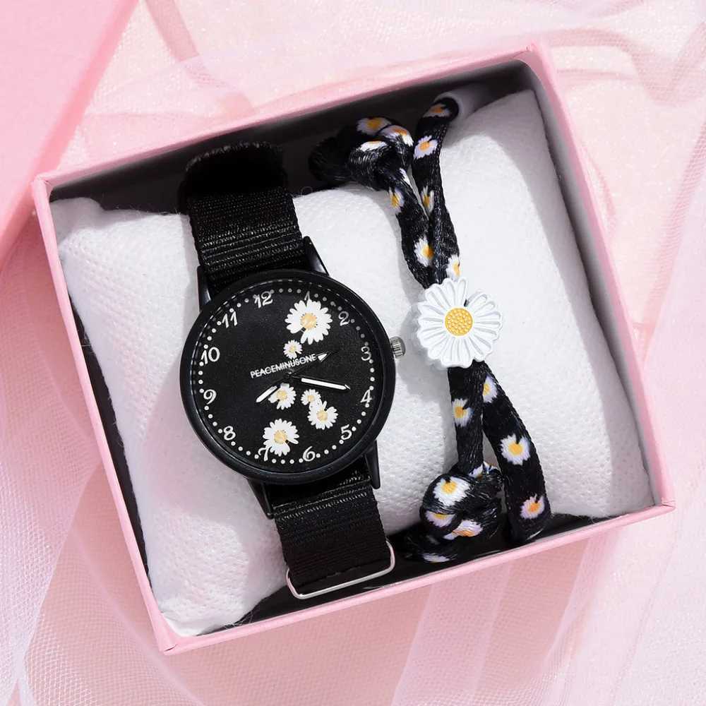Wen Watch Nylon Strap Chrysanthemum Womens Watch Fashion Watch Bracelet Set Quartz Clock Hot Stainless Steel Relogo Womens Watch X241106