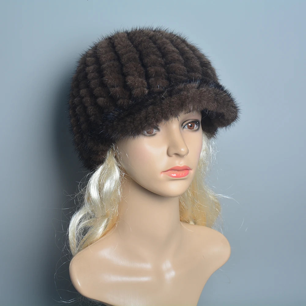 Russian womens winter handmade knitted mink fur hat with natural warm mink fur lining womens fashionable 100% genuine leather mink fur hat 241106