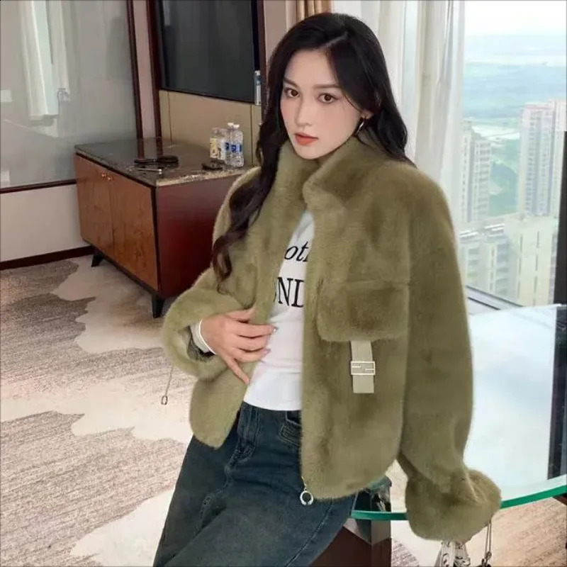 Autumn Winter Soft Warm Loose Faux Mink Fur Coat Women Long Sleeve Zipper y ner Fluffy Jacket 241104