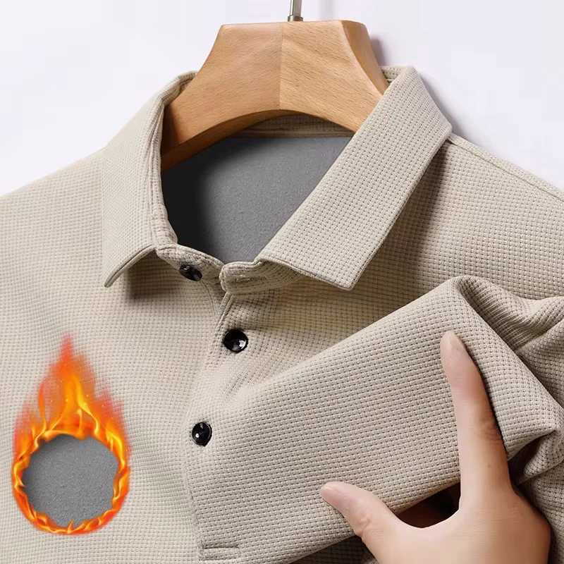 Wfle Fce Thick Fashion Mens Winter Warm Plush Business T-shirt Top Mens Casual Button Collar Long Sve Shirt W241106