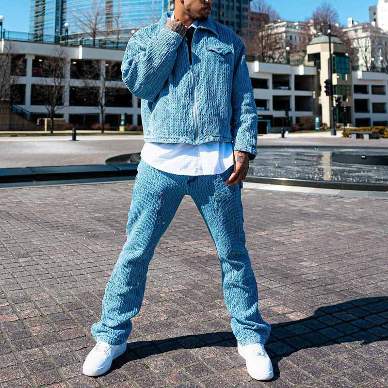Tracksuits Solid Color Jacket Casual Pants Men's High Street Suit