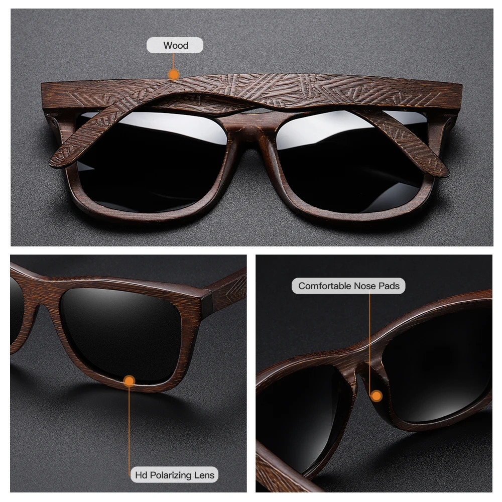 GM retro fashion bamboo polarized sunglasses driving square style sunglasses mens goggles UV400 womens 241106