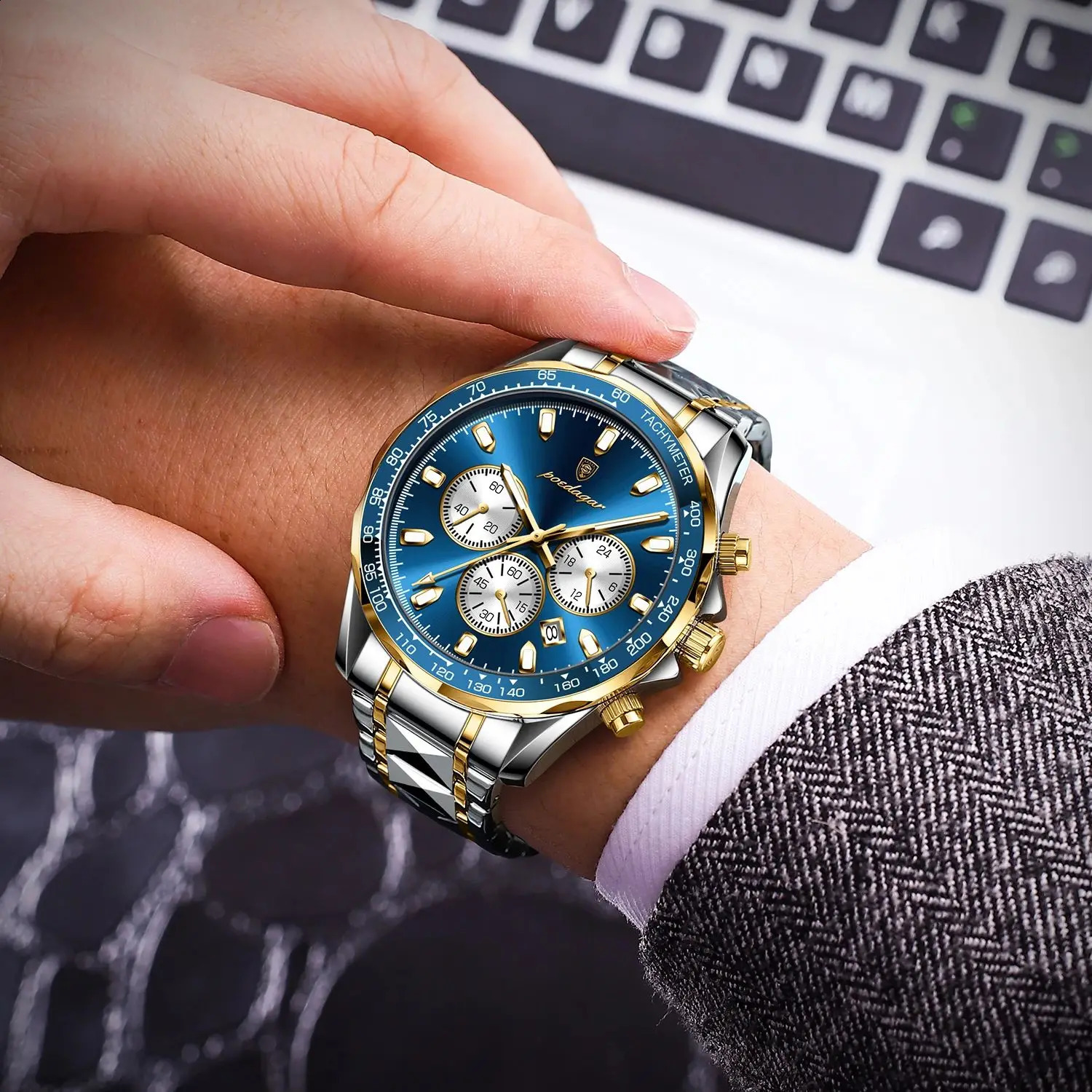 Poedagar Sports Watch Mens Quartz Waterproof Luminous Date Timer Mens Watch Stainless Steel Mens Watch Mens Watch 241105