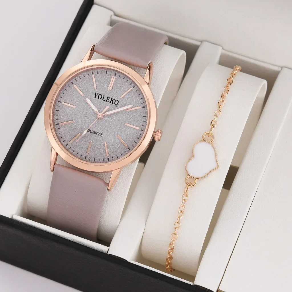 2-piece set of Wen Watches fashionable and casual womens quartz watch leather strap watch Wen Fem girls watch (no box) X241106