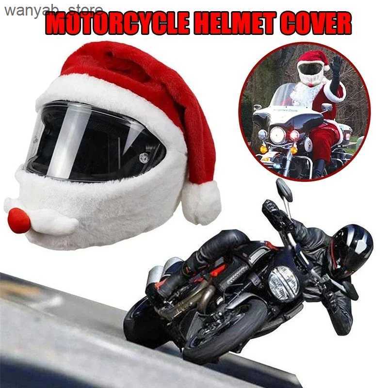 Wide Brim Hats Bucket Hats Santa Cycling Helmet Christmas Motorcycle Helmet Cover Full Face Safe Hat Santa Claus Racing Cap Merry Christmas Decor L240
