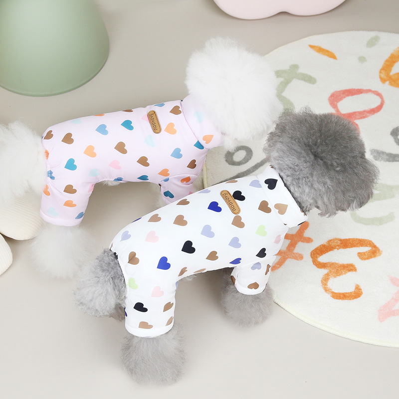 Pet Dog Clothes New Autumn Winter Dog Overalls Four Legs Padded Coat Colorful Love Heart Printing Dog Apparel