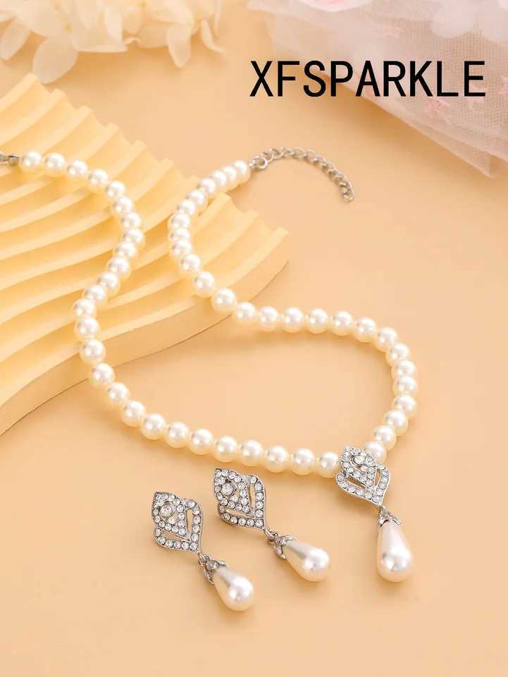 Personalized Pearl Necklace Earring Set Wen Shi Fashion Temperature Explosion Alloy Electroplating Wedding Dress Accessories X241106