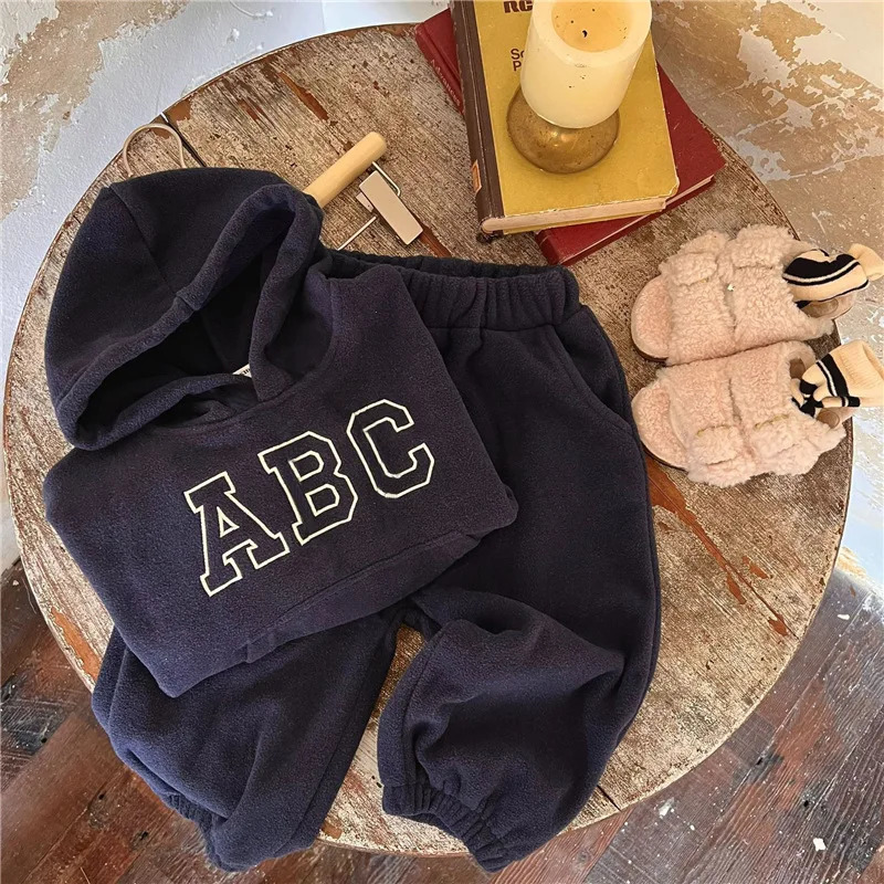 Baby Boy Girl Hooded Clothes Set HoodiePant 2PCS Infant Toddler Child Warm Fleece Home Suit Winter Spring Baby Clothes 1-10Y 241106