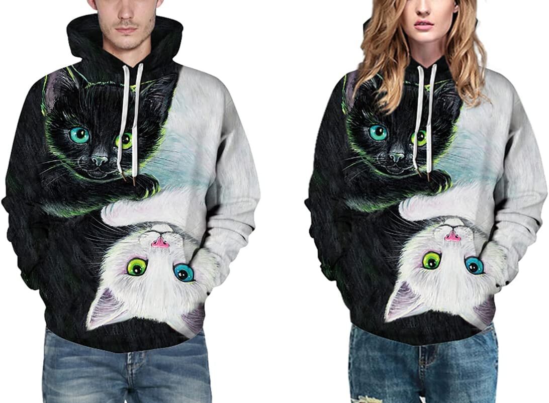 Hoodie for Mens Womens Mens Novelty Hoodie Realistic 3D Print Sweatshirt Unisex Top Casual Pullover Graphic Hoodies sweatshirt Kitty