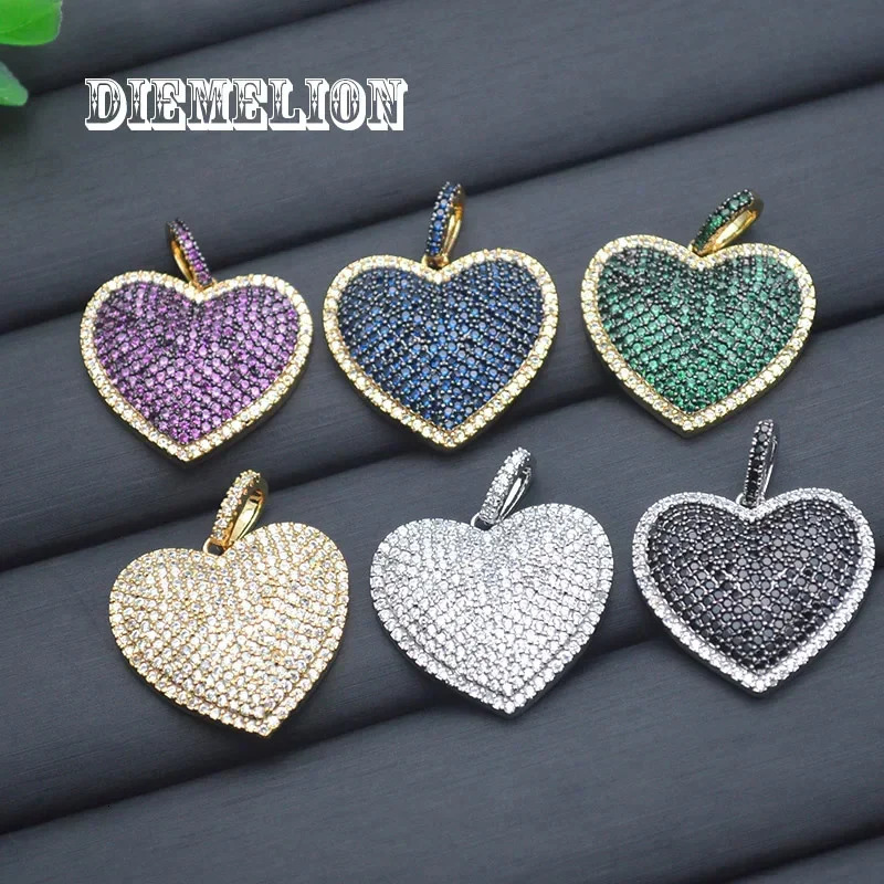 High quality two tone sparkling 5A color CZ crystal love heart pendant suitable for womens jewelry making products 241106