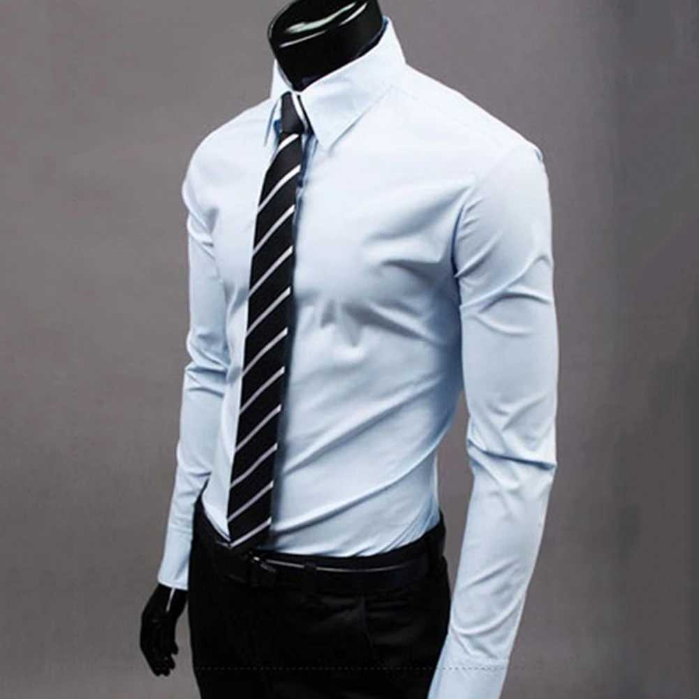 Mens luxury casual social formal shirt collar long Sve ultra-thin solid color mens business dress shirt top W241106