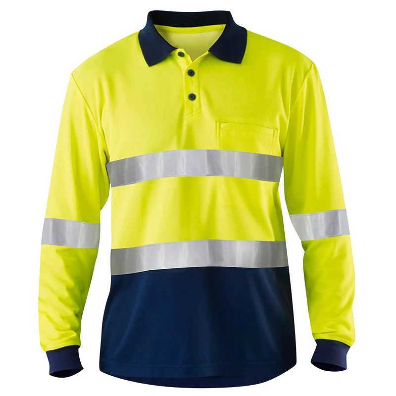 Mens high visibility heavy-duty breathable long Sve reflective suit building T-shirt W241106