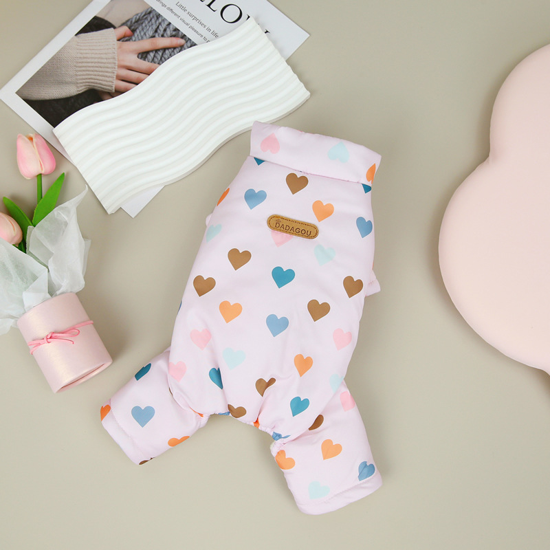 Pet Dog Clothes New Autumn Winter Dog Overalls Four Legs Padded Coat Colorful Love Heart Printing Dog Apparel