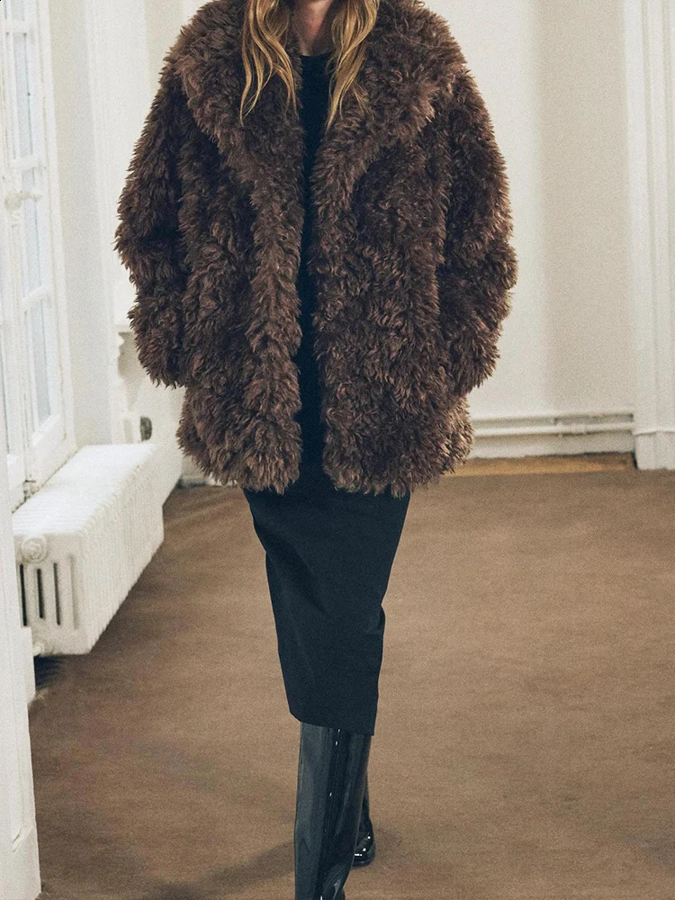 European and American style womens fashion loose versatile faux fur effect short coat jacket 241104