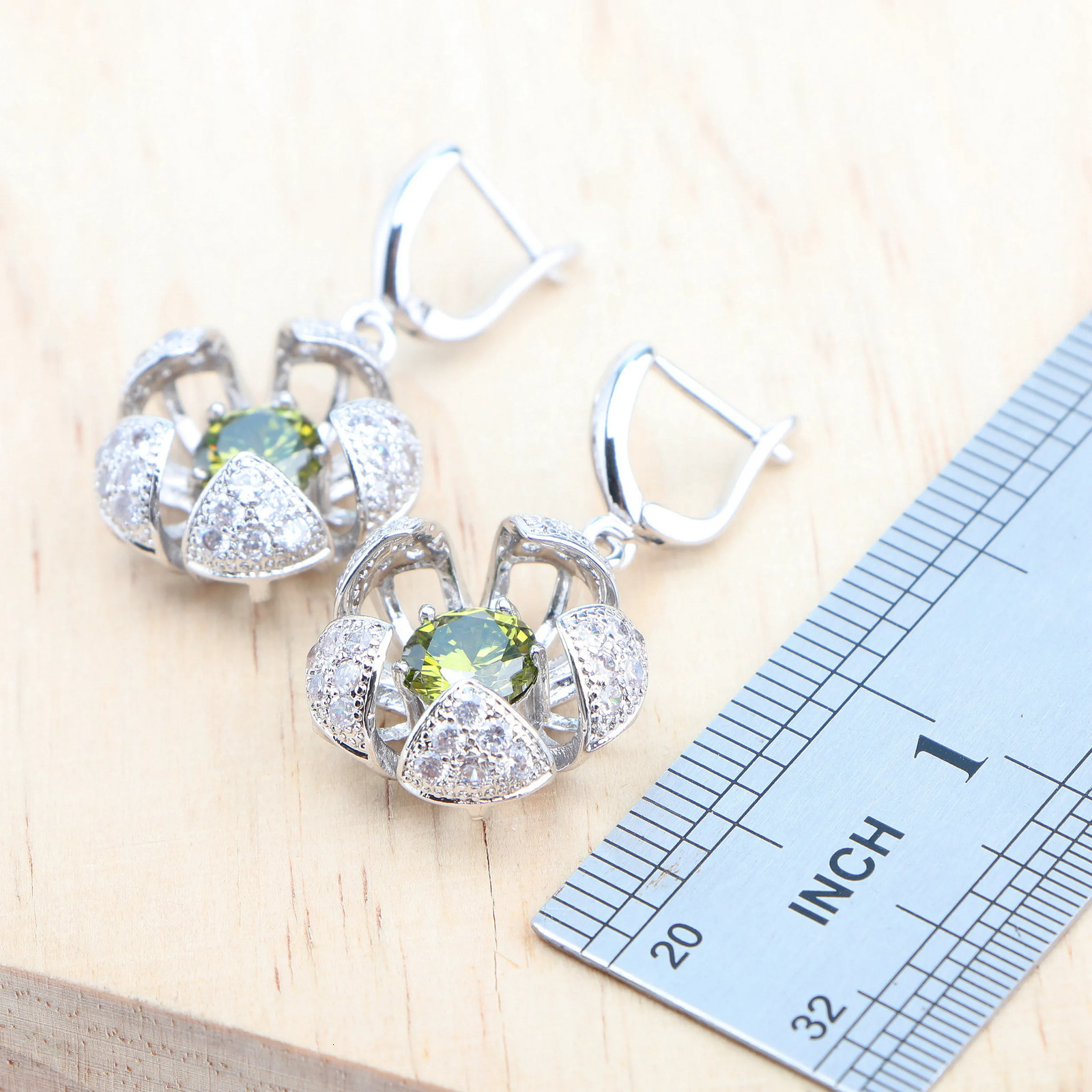 Bridal Silver 925 Round Olive Zircon Jewelry Set Ring Bracelet Pendant Earrings Necklace Set 241106