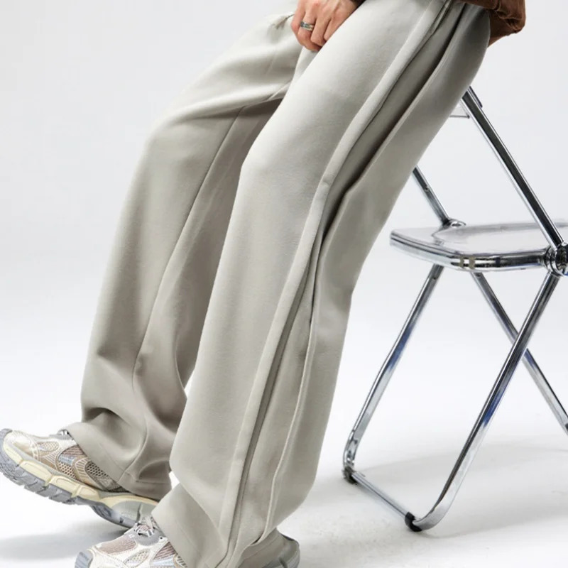 Cotton Straight Leg Sweatpants Mens Loose Drape Side Stacked Athletic Casual Pants Pleated Soft Breathable Simple Sport 241104