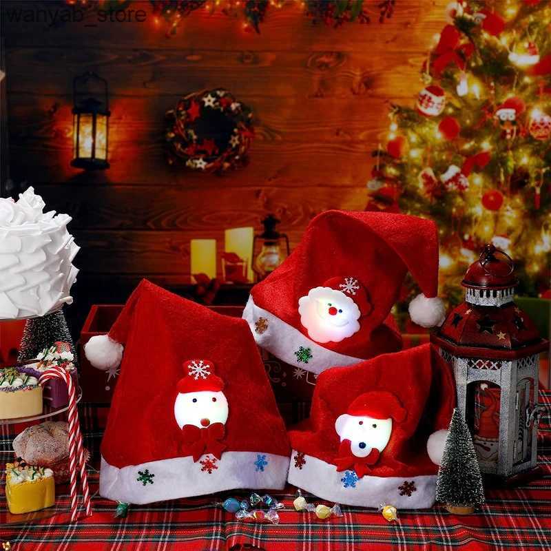 Wide Brim Hats Bucket Hats New 3/1PC Christmas Hat With Led Light Christmas Santa Cap for Kids Children Adult Gift for New Year 2025 Christmas Decorat