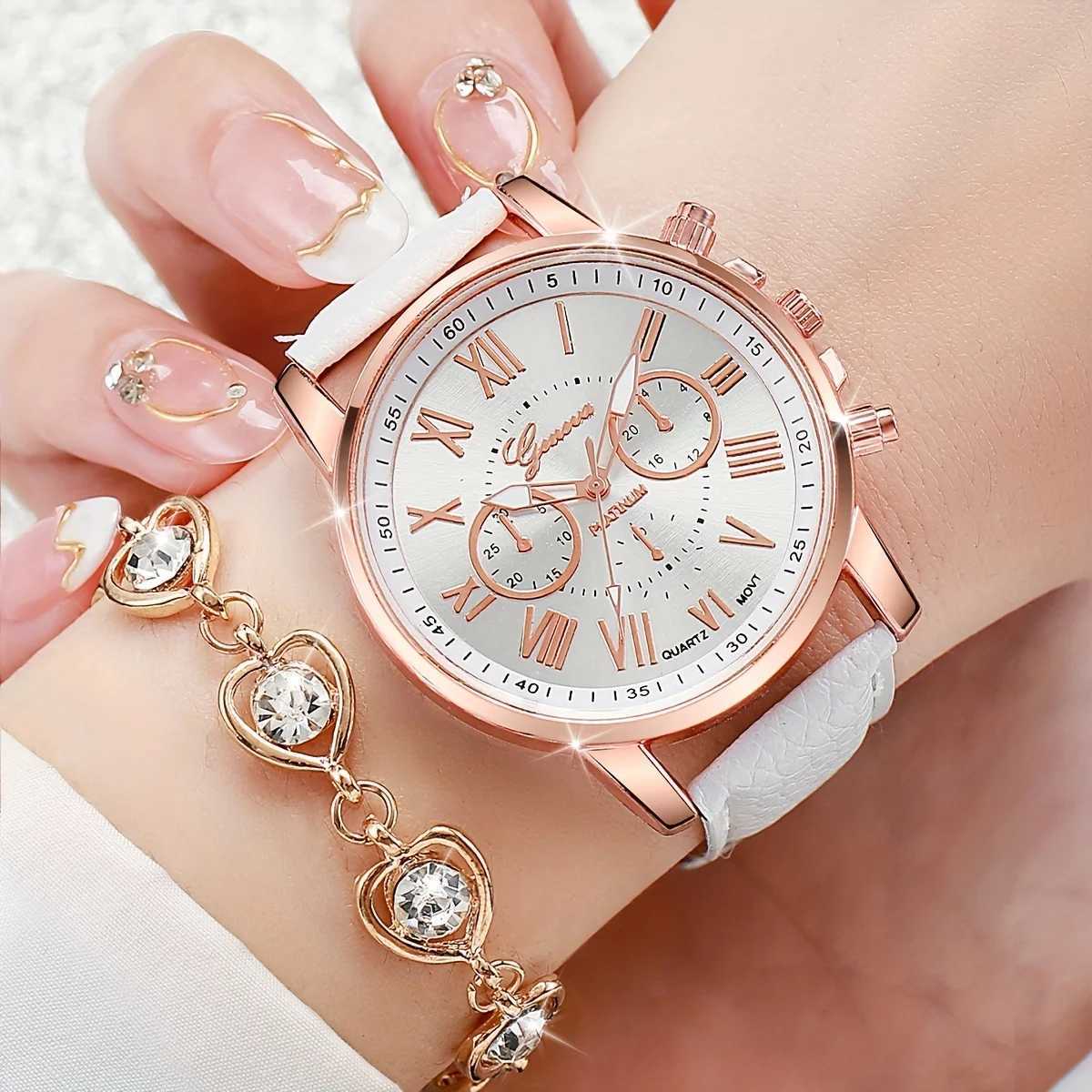 6 pieces/set of Wens watches casual and fashionable quartz watches simulated PU leather watches and jewelry sets as a gift for M X241106