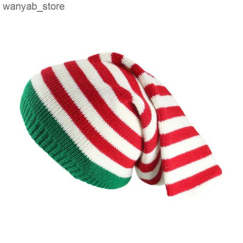 Wide Brim Hats Bucket Hats Adult Christmas Knitted Hat Elf Santa Beanies Santa Claus Red Green Striped Knitted Crochet Hat Merry Christmas Happy New Y